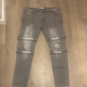 Preme Men's Classic Distressed Gray Jeans